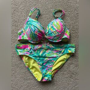 Lilly Pulitzer Blossom Bikini Top & Bottom Set Size XS 2 EUC Shady Lady Pink